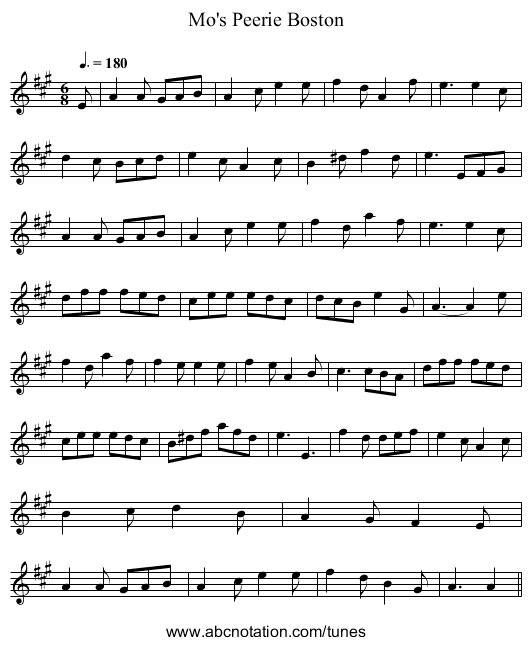 Mo's Peerie Boston - staff notation
