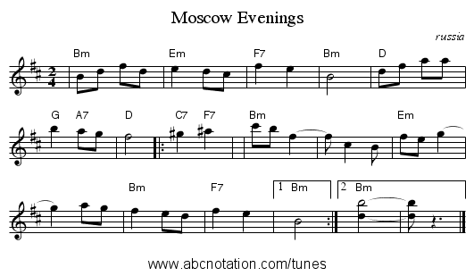 Moscow Evenings - staff notation