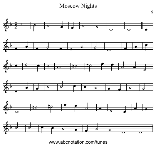 Moscow Nights - staff notation