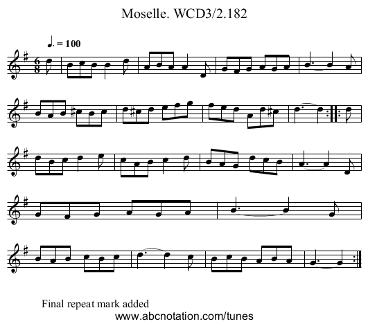 Moselle. WCD3/2.182 - staff notation