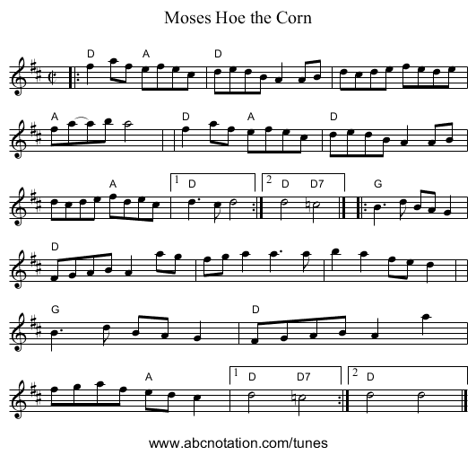 Moses Hoe the Corn - staff notation