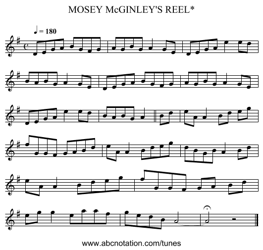 MOSEY McGINLEY'S REEL* - staff notation