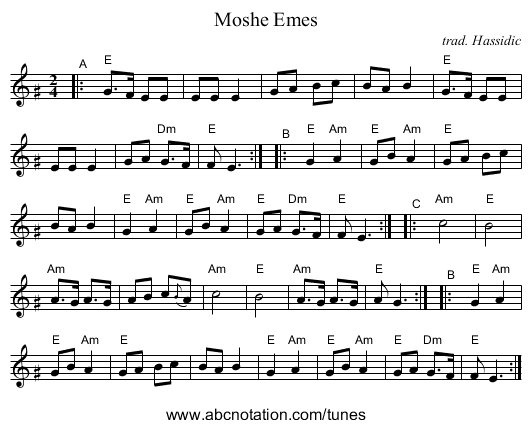 Moshe Emes - staff notation