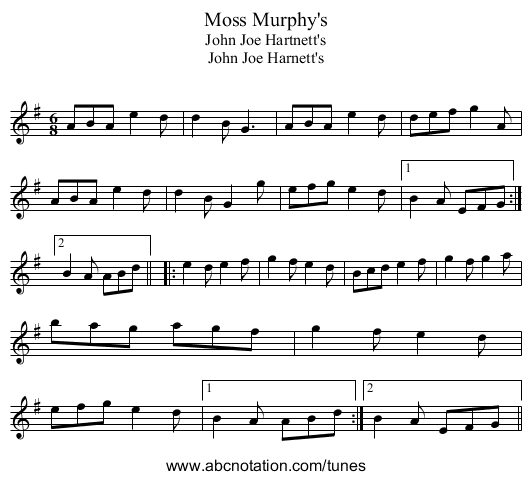 Moss Murphy's - staff notation