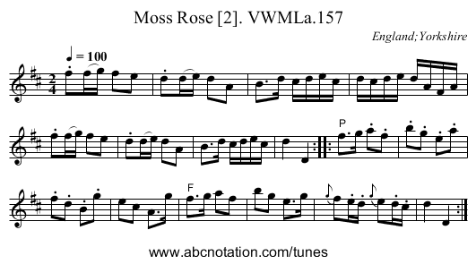 Moss Rose [2]. VWMLa.157 - staff notation
