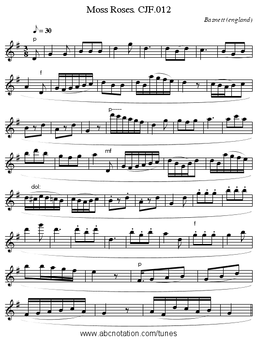 Moss Roses. CJF.012 - staff notation