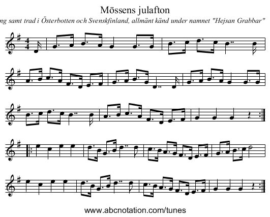Mössens julafton - staff notation