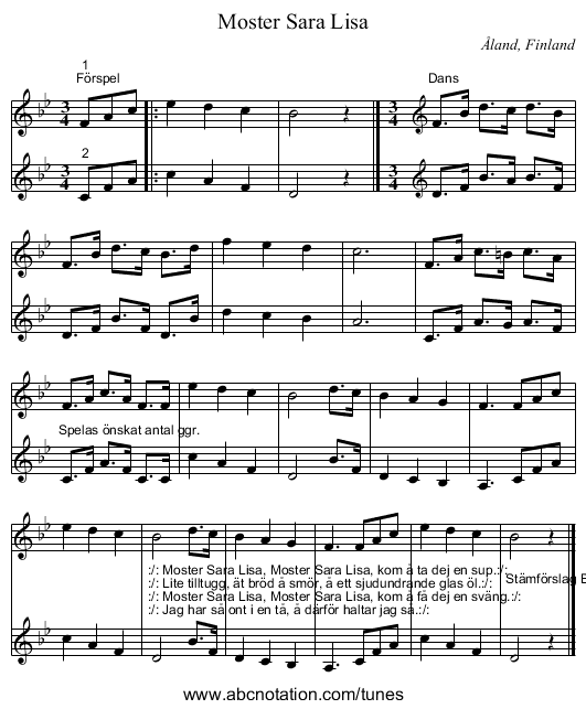 Moster Sara Lisa - staff notation