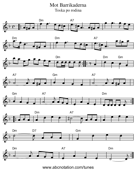 Mot Barrikaderna - staff notation