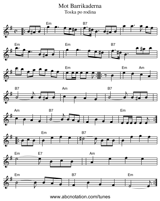 Mot Barrikaderna - staff notation