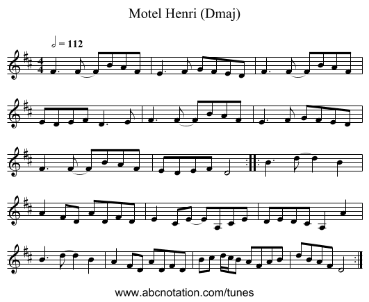 Motel Henri (Dmaj) - staff notation