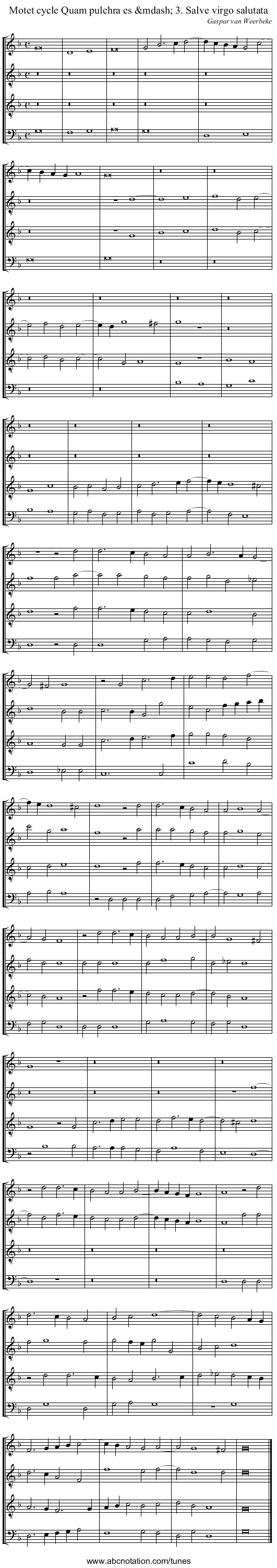 Motet cycle Quam pulchra es &mdash; 3. Salve virgo salutata - staff notation