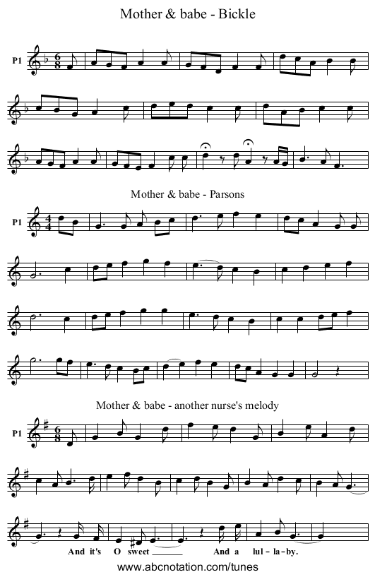 Mother & babe - Bickle - staff notation