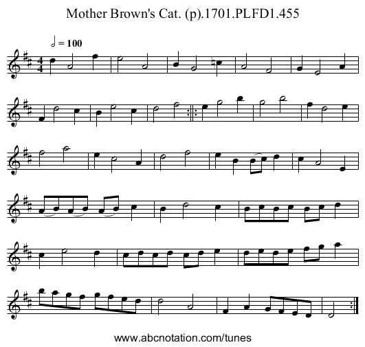 Mother Brown's Cat. (p).1701.PLFD1.455 - staff notation