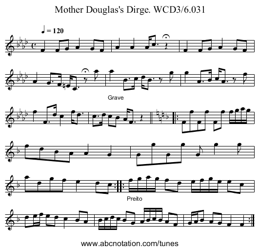 Mother Douglas's Dirge. WCD3/6.031 - staff notation