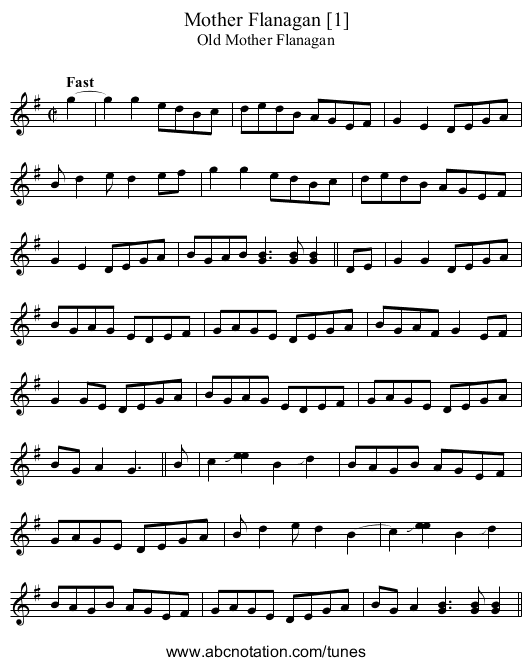 Mother Flanagan [1] - staff notation
