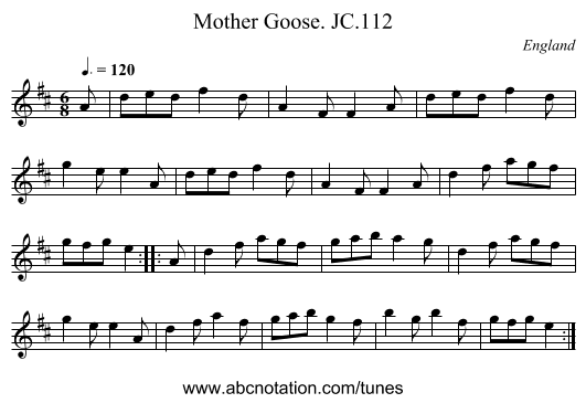 Mother Goose. JC.112 - staff notation