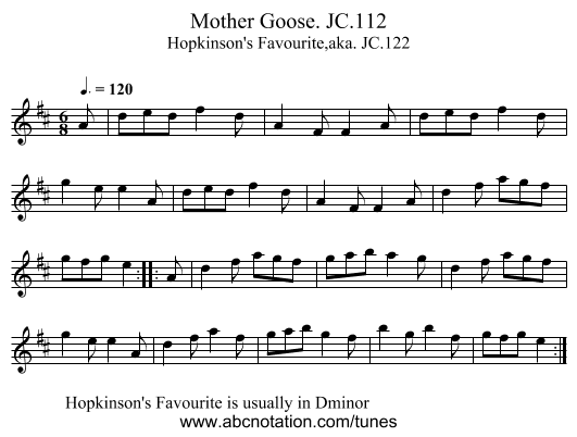 Mother Goose. JC.112 - staff notation