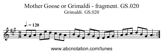 Mother Goose or Grimaldi - fragment. GS.020 - staff notation