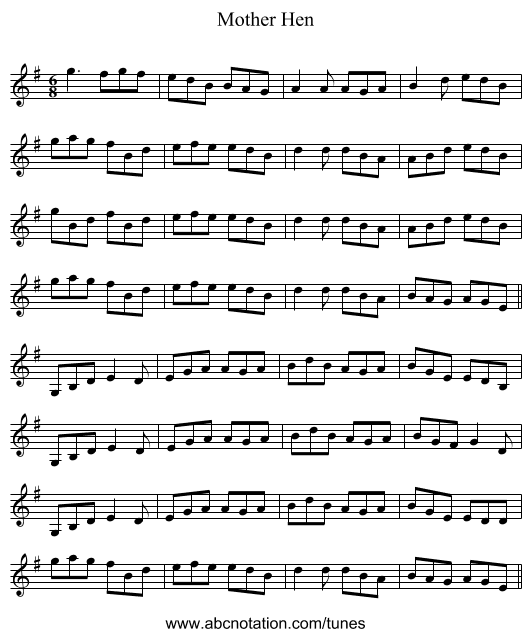 Mother Hen - staff notation