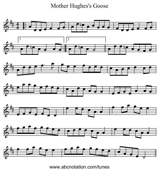 Mother Hughes's Goose - staff notation