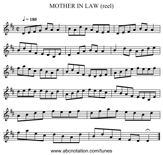 MOTHER IN LAW (reel) - staff notation
