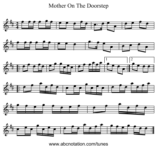 Mother On The Doorstep - staff notation