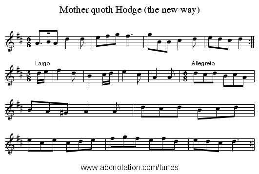 Mother quoth Hodge (the new way) - staff notation
