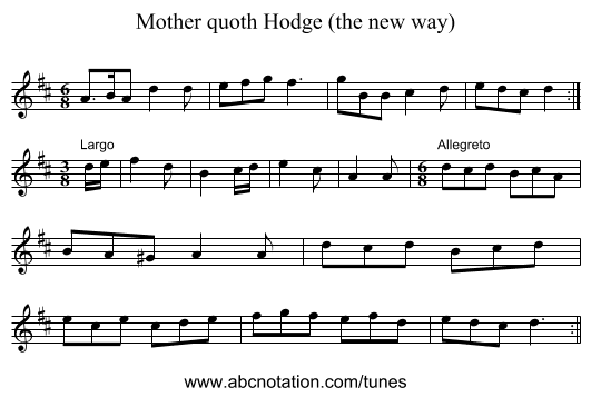 Mother quoth Hodge (the new way) - staff notation