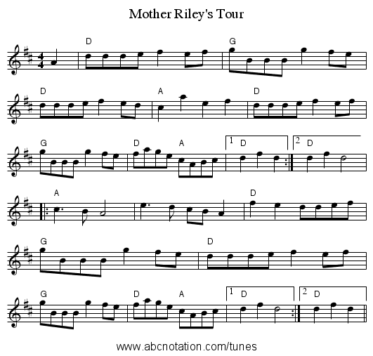 Mother Riley's Tour - staff notation