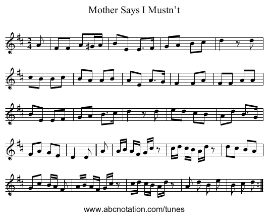 Mother Says I Mustn’t - staff notation