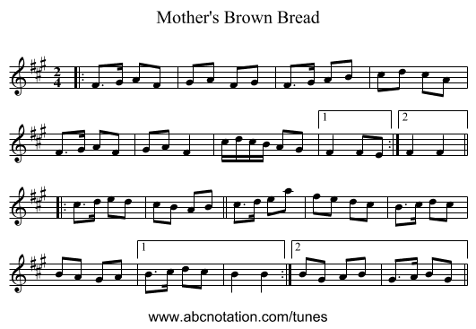 Mother's Brown Bread - staff notation