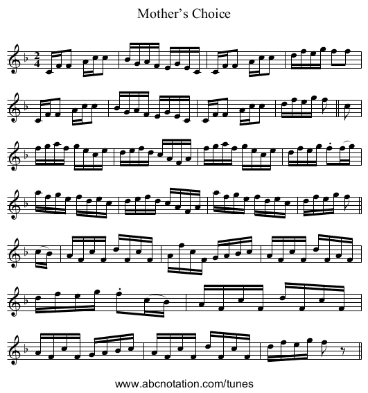 Mother’s Choice - staff notation