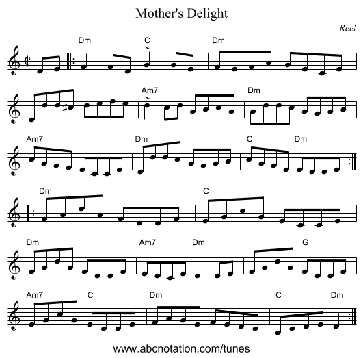 Mother's Delight - staff notation