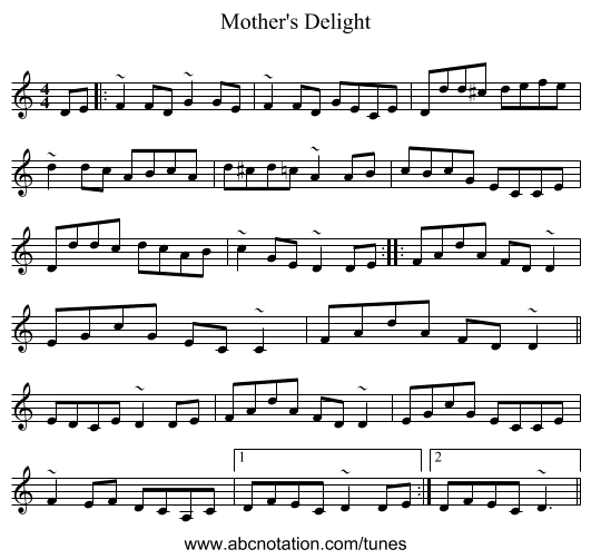 Mother's Delight - staff notation