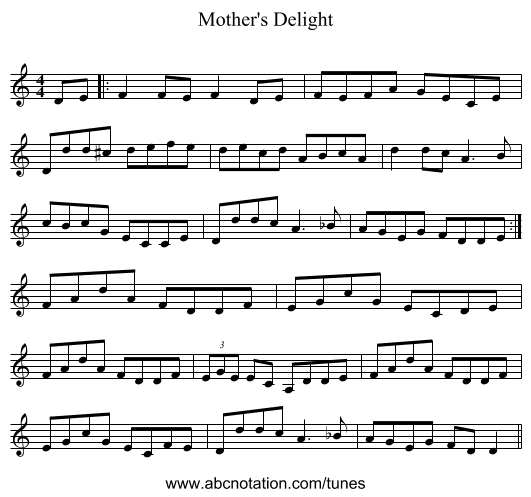 Mother's Delight - staff notation