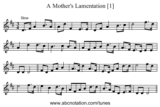 Mother's Lamentation [1], A - staff notation