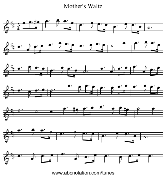 Mother's Waltz - staff notation