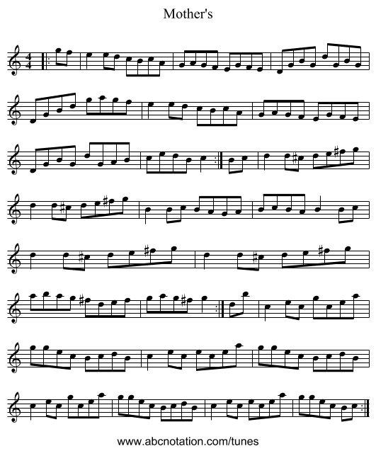 Mother's - staff notation