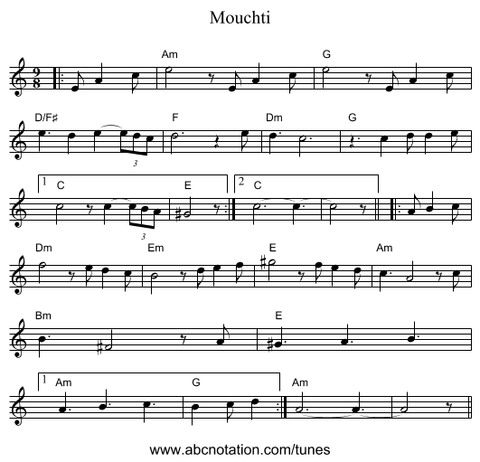 Mouchti - staff notation