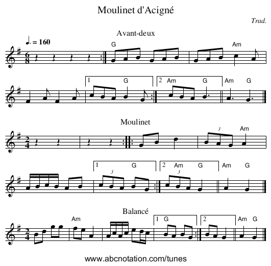 Moulinet d'Acigné - staff notation