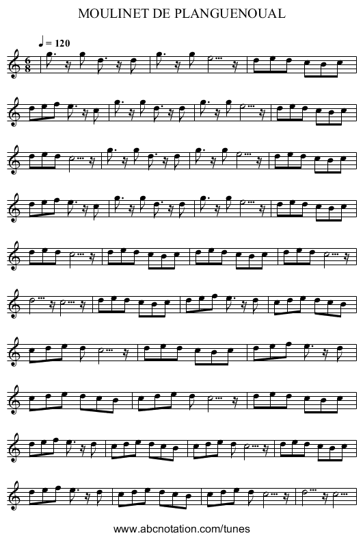 MOULINET DE PLANGUENOUAL - staff notation