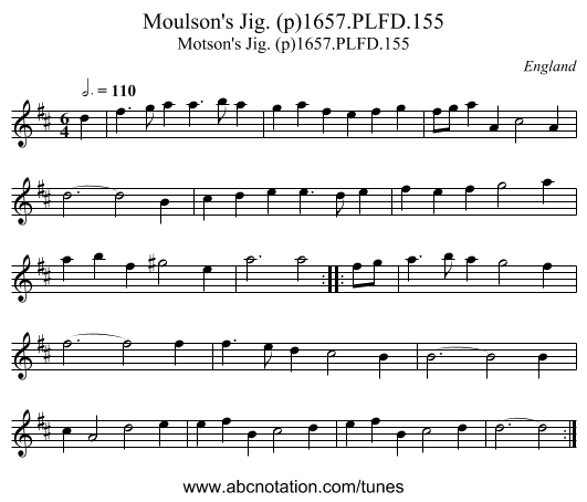 Moulson's Jig. (p)1657.PLFD.155 - staff notation