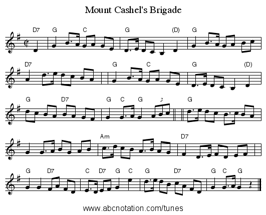 Mount Cashel's Brigade - staff notation