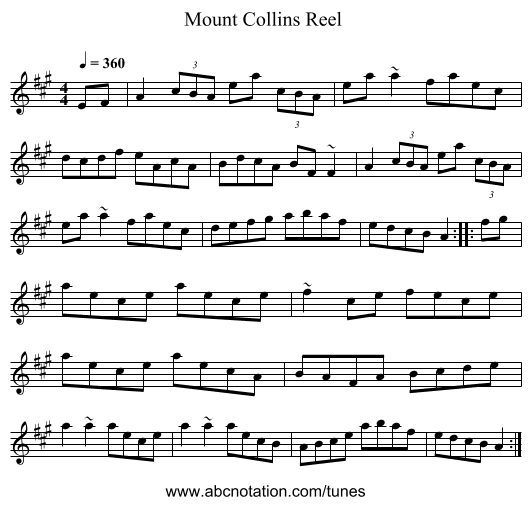 Mount Collins Reel  - staff notation
