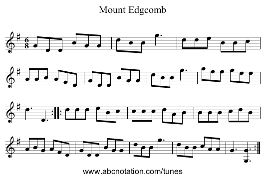 Mount Edgcomb - staff notation