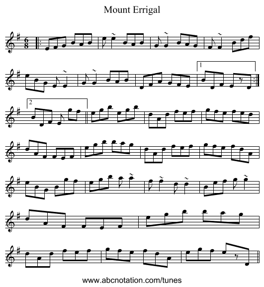 Mount Errigal - staff notation
