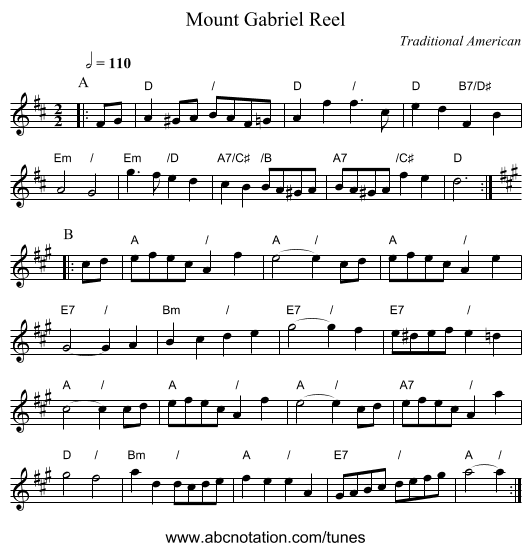Mount Gabriel Reel - staff notation