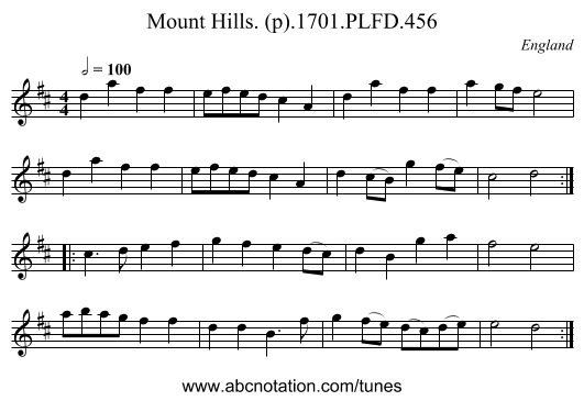 Mount Hills. (p).1701.PLFD.456 - staff notation