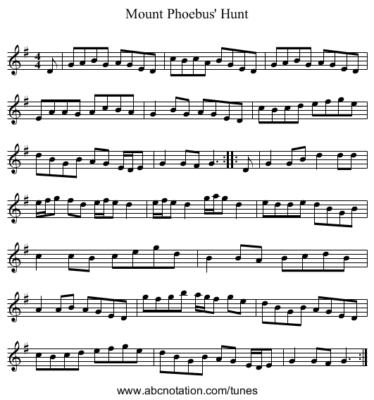 Mount Phoebus' Hunt - staff notation